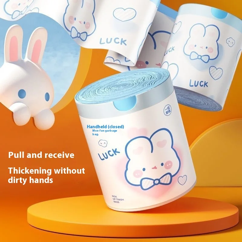 Description Picture 5 of item100pcs Blue Heart Bunny Trash Bags - Drawstring Kitchen Garbage Bags, Extra Thick & Leak-Proof, Cute Cartoon Rabbit Design