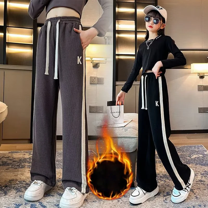 

Girls' Plush Pant Children's Autumn Clothing New Casual Pants Girls' Wide Leg Pants Children's Autumn Sports Pants