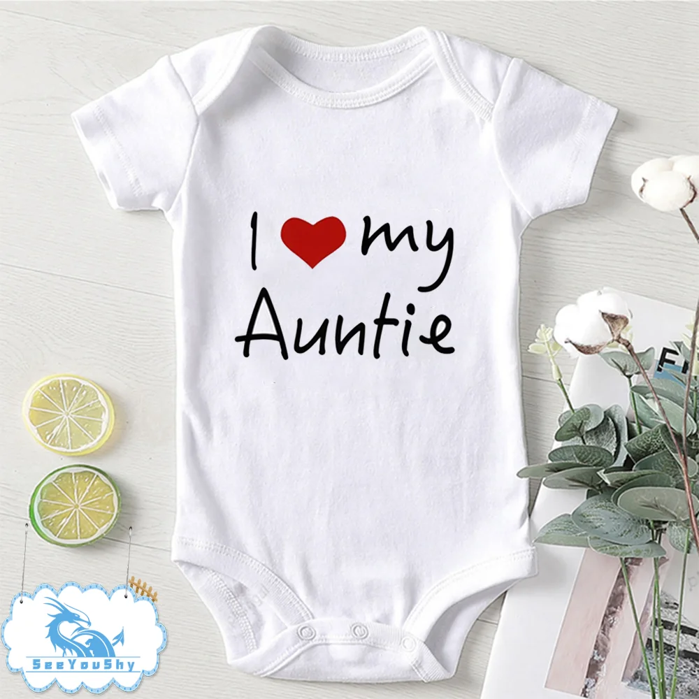 I Love My Auntie Cute Onesie Summer Print Short Sleeve Bodysuit Newborn