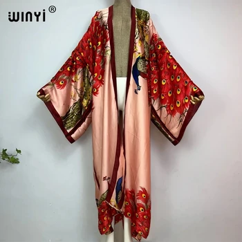 WINYI 2024 Summer Women Cardigan stitch Cocktail sexy Boho Maxi African Holiday Batwing Sleeve Silk feeling Robe kimono kaftan 1