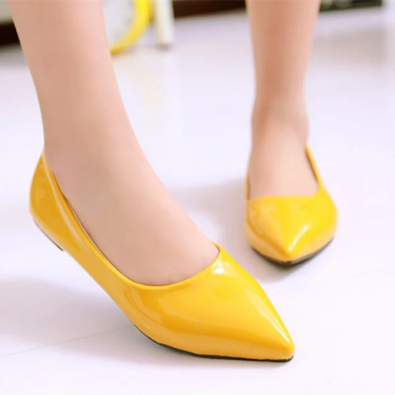 Women Candy Colors Sewing Flats Hand-Made Deep Green Slip-Ons Wide Fitting Mujer De 48 47 33 Pointy Toe Shiny Tacon Daily Shoes