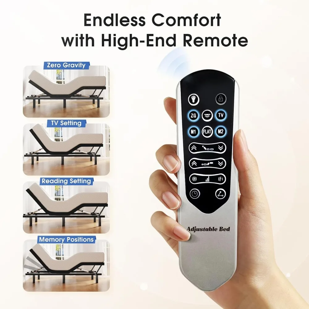 Adjustable Bed Frame Base Queen, Ergonomic Bed Improve Sleep Quality- Zero Gravity Massage Remote with Memory- USB Ports, 5