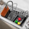Stainless Steel Multifunctional Sink for Kitchen Sink Cuba Waterfall Sink Black Nano Wash Basin Smart 4