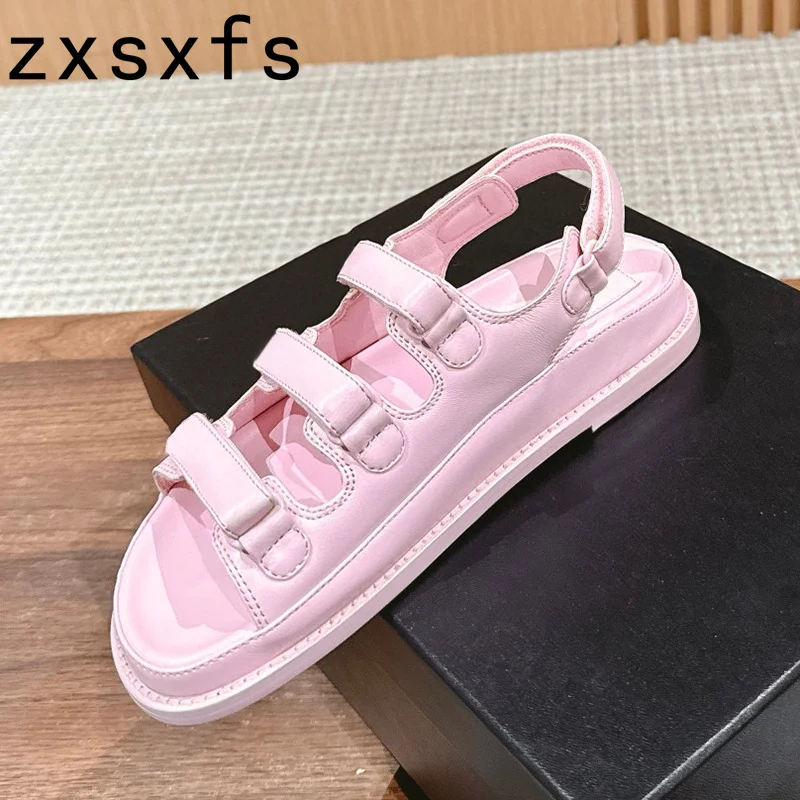 

Designer Summer Real Leather Sandals Women Casual Beach Shoes Flat Platform Shoes for Women Luxury Sandalias Mujer