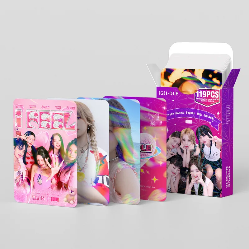 Lomo Cards 119Pcs/Set Kpop GIDLE HEAT Laser HD Lomo Card Stickers Photocard Double Sided Printed SHUHUA YUQI Fans Collection Postcard Gift, cartoon stickers, lomo cards, bookmark postcard