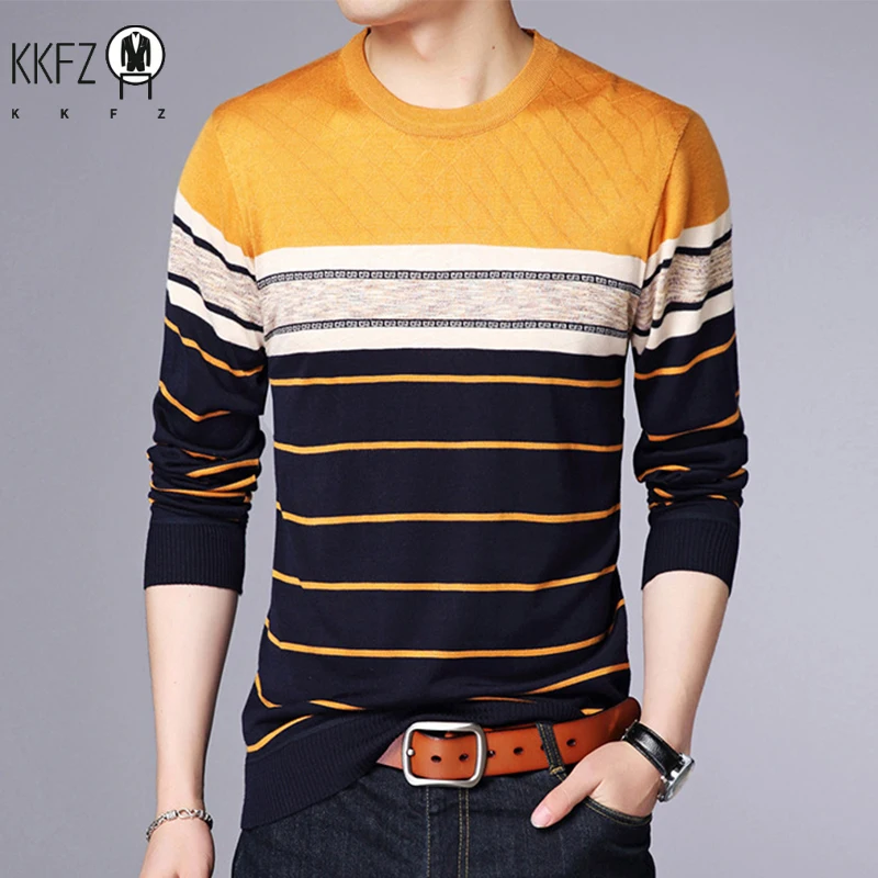 Men's New Fashionable Striped Knitted Shirt Long Sleeved Comfortable All Season Base Shirt Casual Top 6