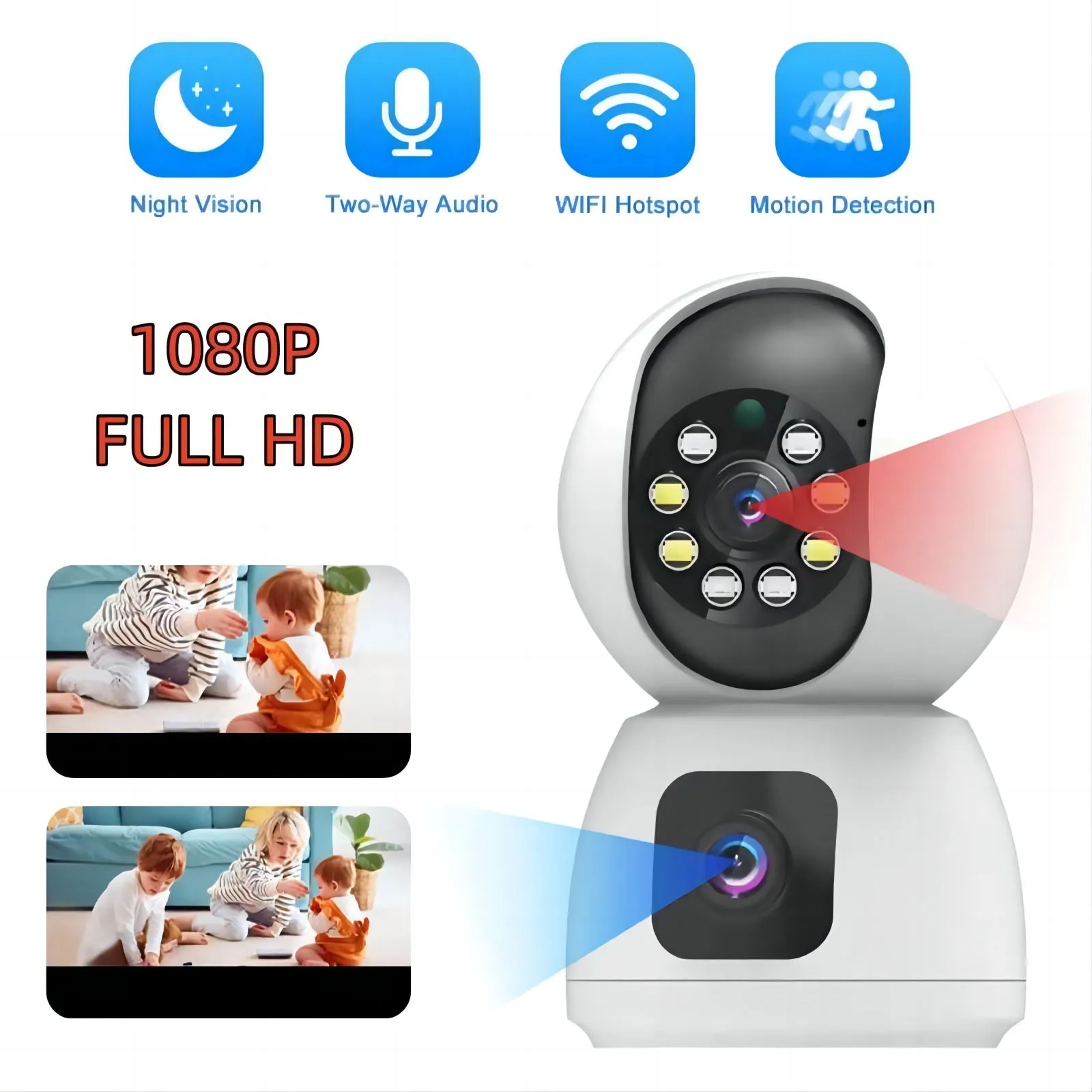 4MP Wireless PTZ Camera Dual Lens Auto Tracking Night Vision Baby Monitor Indoor Home Security WiFi Surveillance Camera