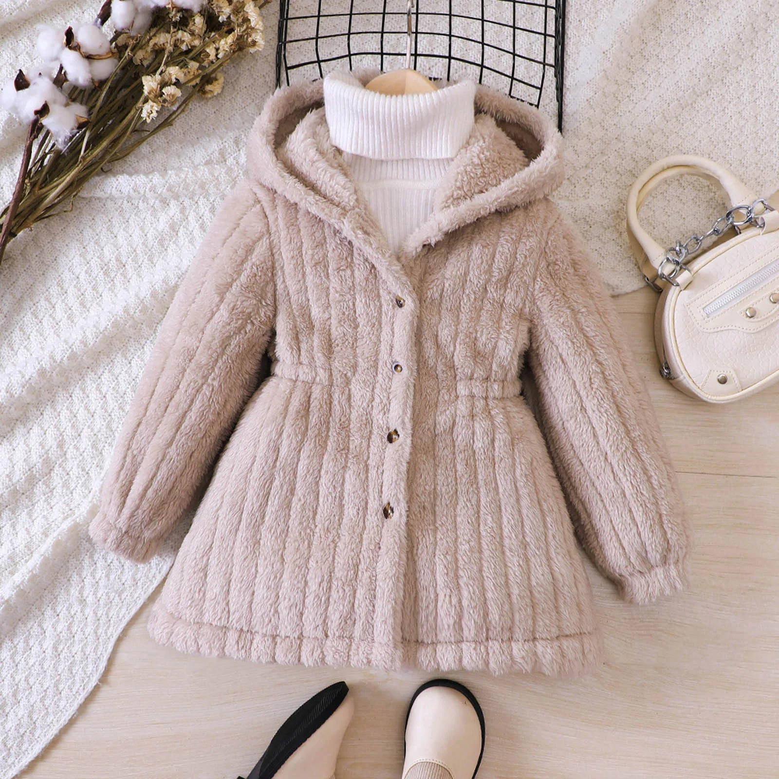 Toddler Girls Winter Windproof Hooded Coat Jacket Kids Warm Fleece Solid All Match Fashion Outerwear Jacket Winter Coat Girls