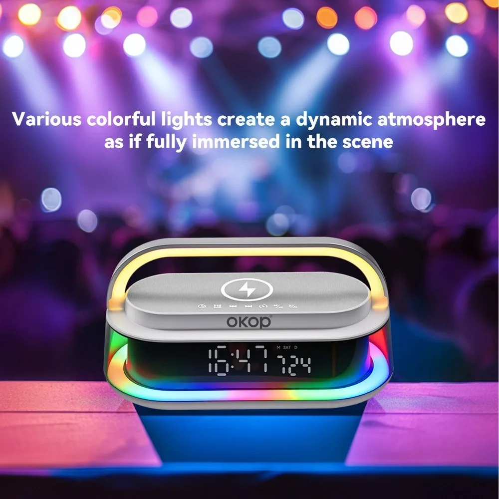 Bluetooth Lautsprecher Mit Kabellosem Ladegerät Und Wecker Rgb_voghion.com