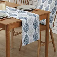 Navy Blue and Grey Leaf Texture Linen Table Runner Gray Abstract Art Leaves Dresser Scarf Table Decor Wedding Dining Party Decor 2