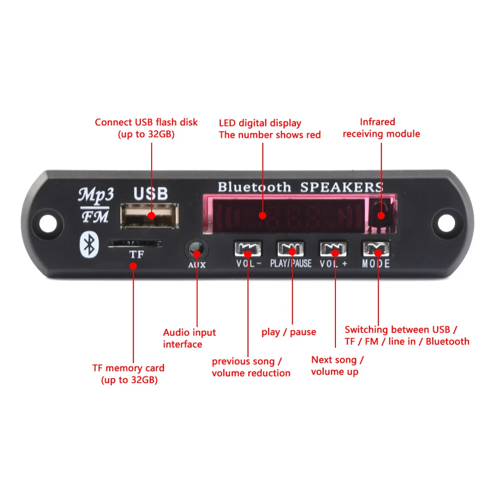 

2*3/40W Power Amplifier Bluetooth 5.0 MP3 Decoder Board DC 12V FM Radio Module Wireless Car Music Player Support USB AUX TF Card