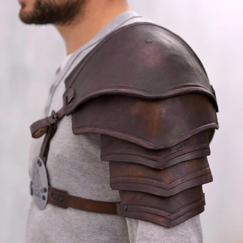Medieval Viking Single Shoulder Armor Adjustable PU Leather Gladiator Knight Pauldrons Pirate Warrior Cosplay Costume