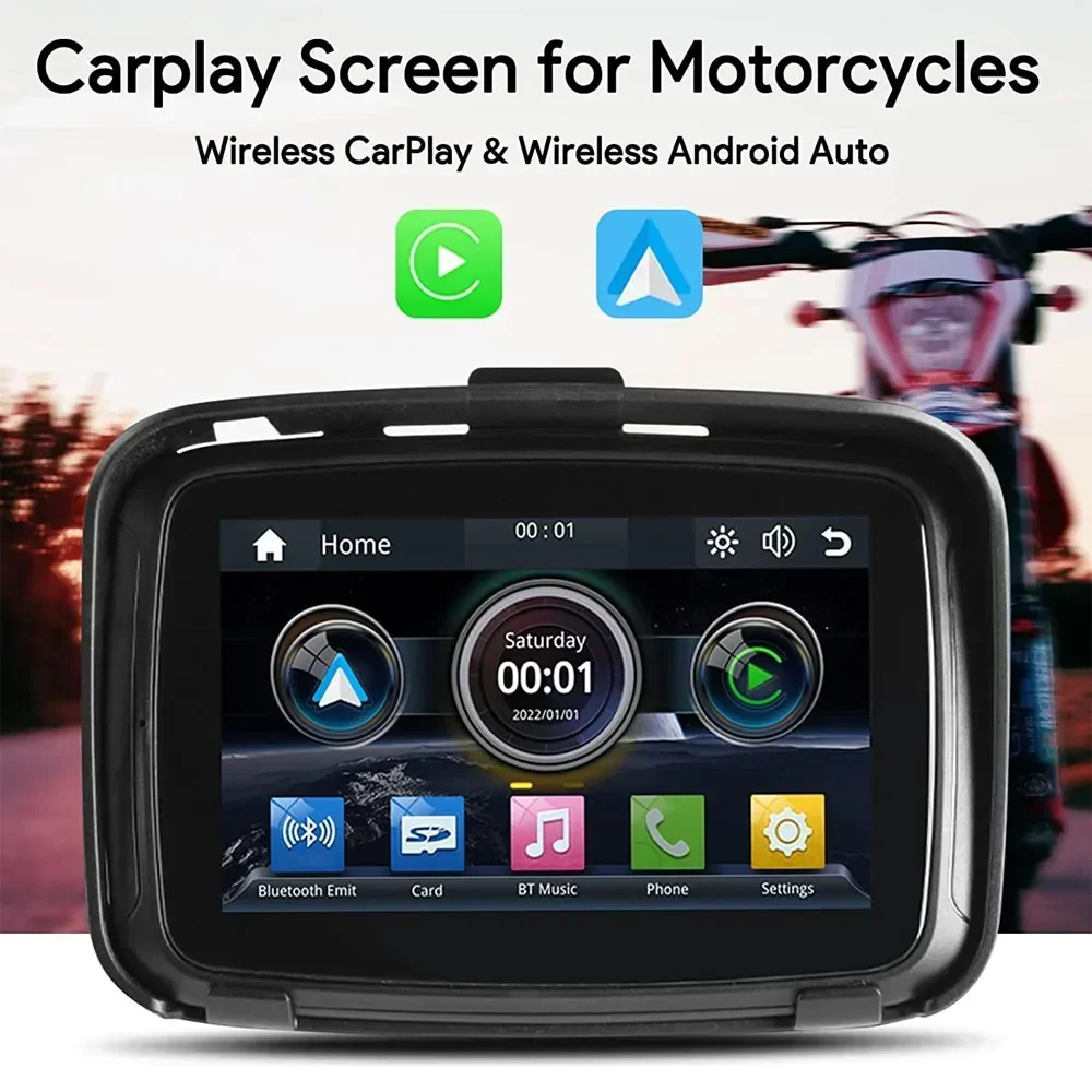 Display Motor Wireless CarPlay Monitor Android Auto Screen AirPlay AutoLink USB Music BT WIFI GPS Navigation Motorcycle CarPlay