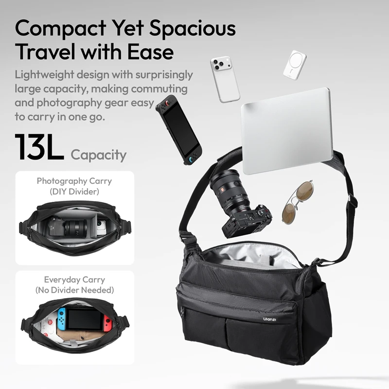 Ulanzi U023 Urban Daily Shoulder Bag Sling Travel Shoulder with Divider Adjustable Strap Crossbody Carry for Photography Camera - Ảnh 2