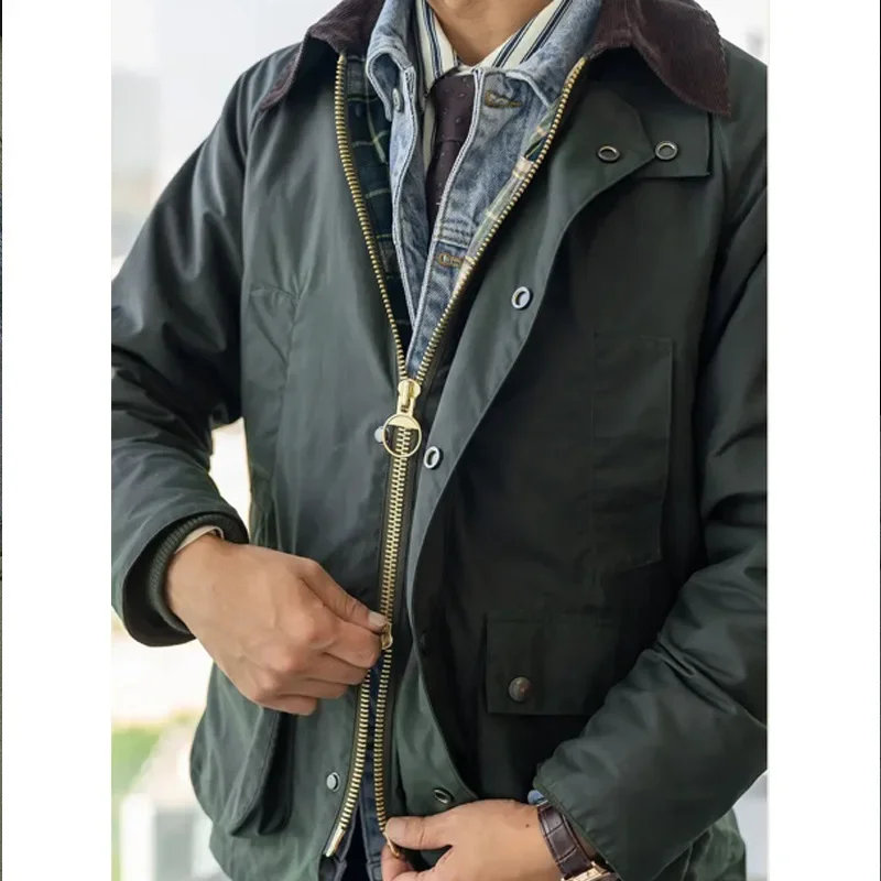 Gddqsdc Vintage Hunting Wax Jacket Men's Casual Bbra Workwear Replica Oil Cloth Jacket Zipper 3