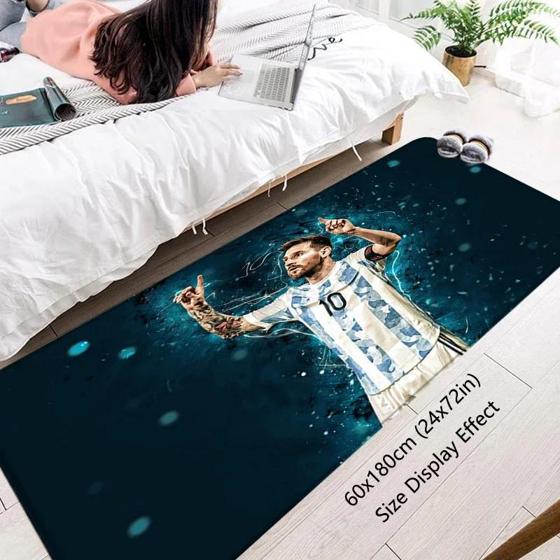 Entrance Doormat Messi Non-slip Bedroom Soccer Mat Halllway Carpet Kitchen Floor Mat Flannel Living Room Home Car Decor Bath Rug 3