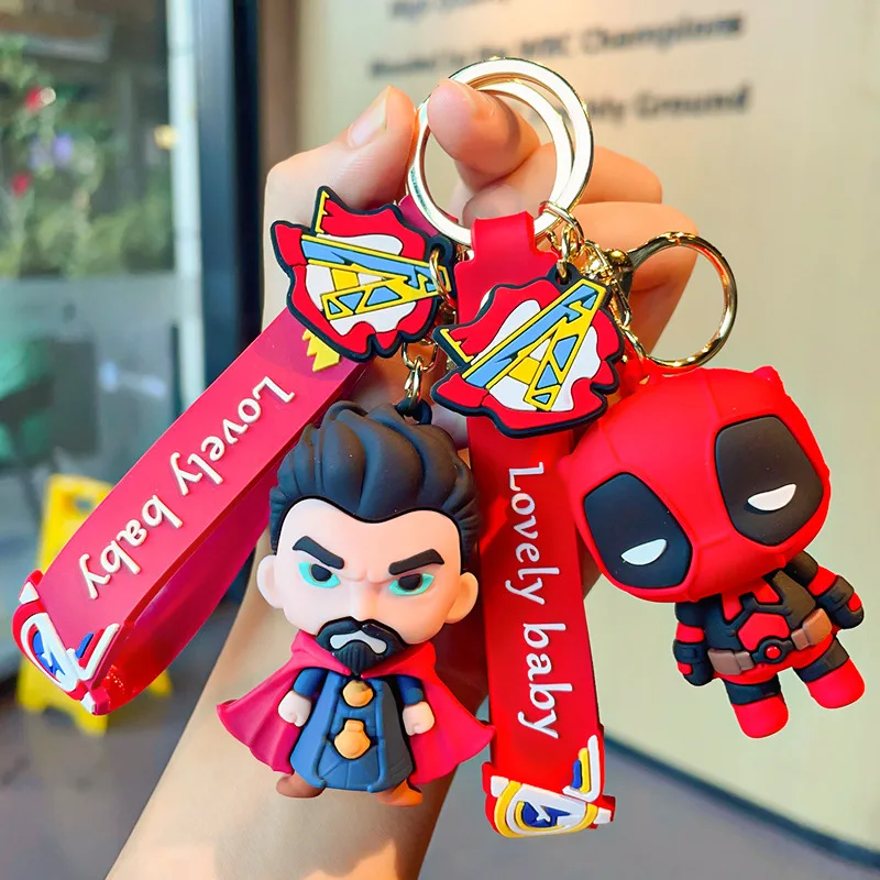 

Marvel Avengers Captain Spiderman Silicone Keychain Ironman Hulk Deadpool Doll Keyring Bag Accessories Car Pendant Kids Gifts