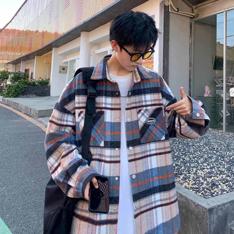 

2024 New Autumn Plaid Male Long Sleeve Shirts Designer Loose Casual Button Fashion Blouse