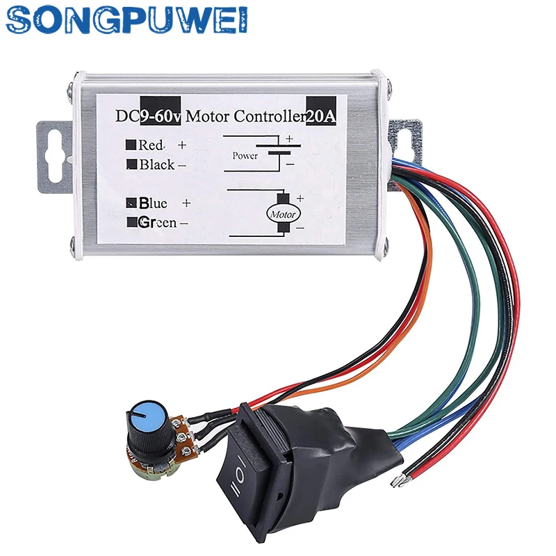 Description Picture 2 of itemPWM DC motor stepless speed controller 12V 24V 60V MAX 20A Pulse WidthModulator motor Speed regulating switch
