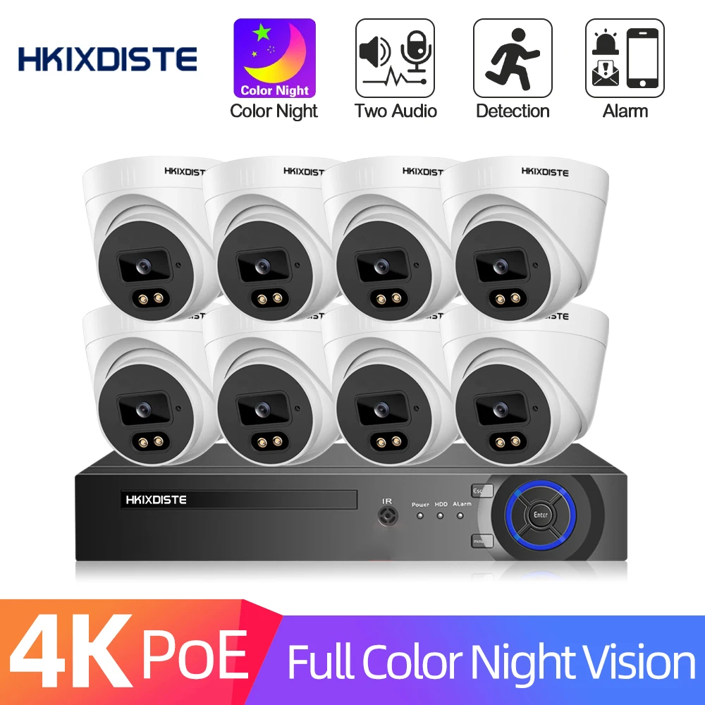 

4K NVR Kit 8CH 4CH POE Camera System 8MP Full Color Night Vision Two way Audio IP Camera Outdoor Security Video Surveillance