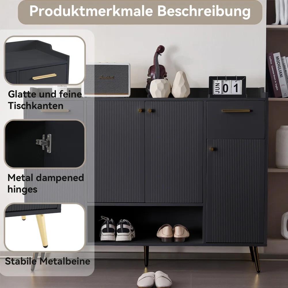 PINGGO Schuhschrank mit 2 Schubladen und 4 Türen, Metallfüße, Schuhregal, Aufbewahrungsorganisator, Möbel, Heimdekoration – Detail 9