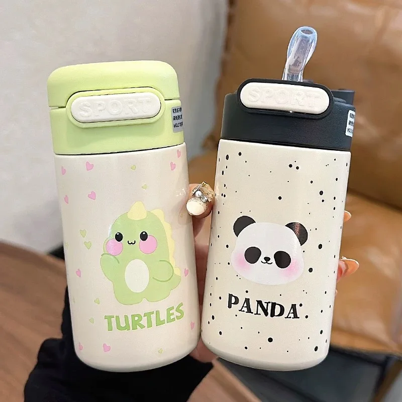 220ml Cartoon Mini Stainless Steel 316 Thermal Flask With Straw Portable Cute Student Kids Pocket Thermal Bottle Travel Tumbler