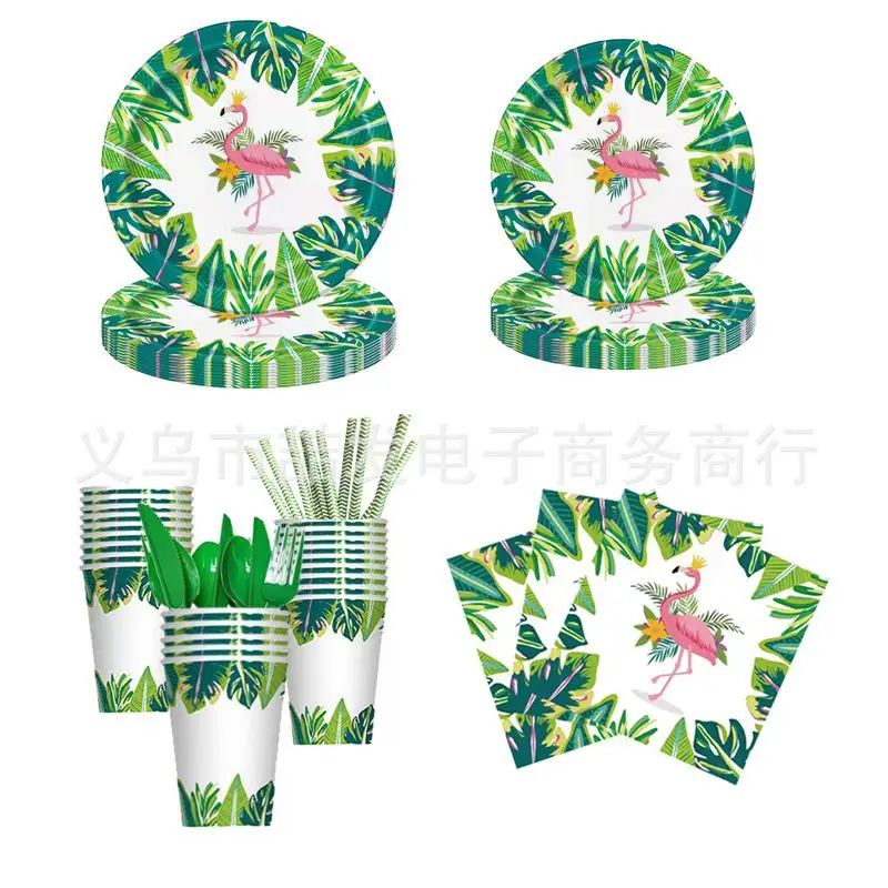 Happy Hawaiian Tropical Aloha Birthday Party Hawaii Turtle Leaf Flamingo Disposable Tableware Jungle Safari Plate Cup Napkin