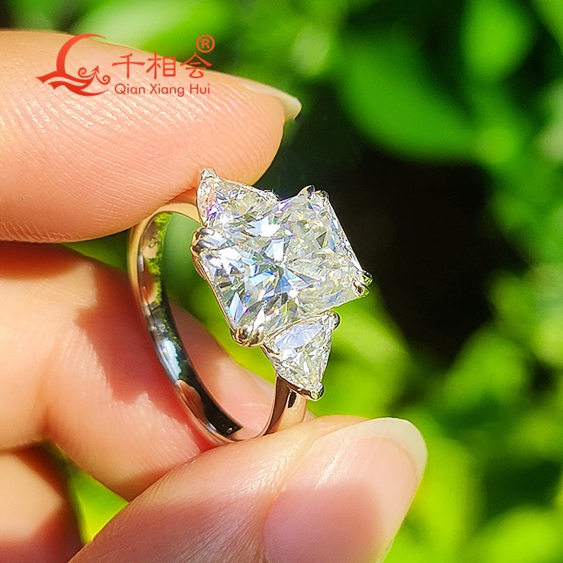 7*9mm radiant cut D vvs white  moissanite s925 with  trillion band Sterling Silver Ring Jewelry Rings Engagement gift