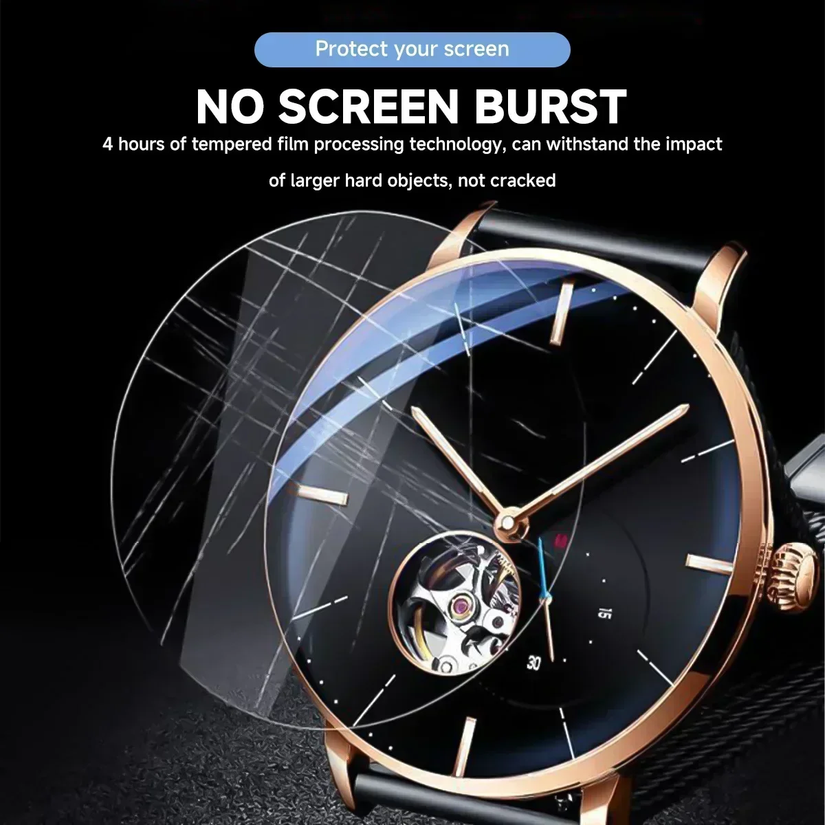 26–46 mm Durchmesser, universeller Smartwatch-Displayschutz aus gehärtetem Glas, kratzfeste Schutzfolie, traditioneller Uhrenzugang – Detail 2