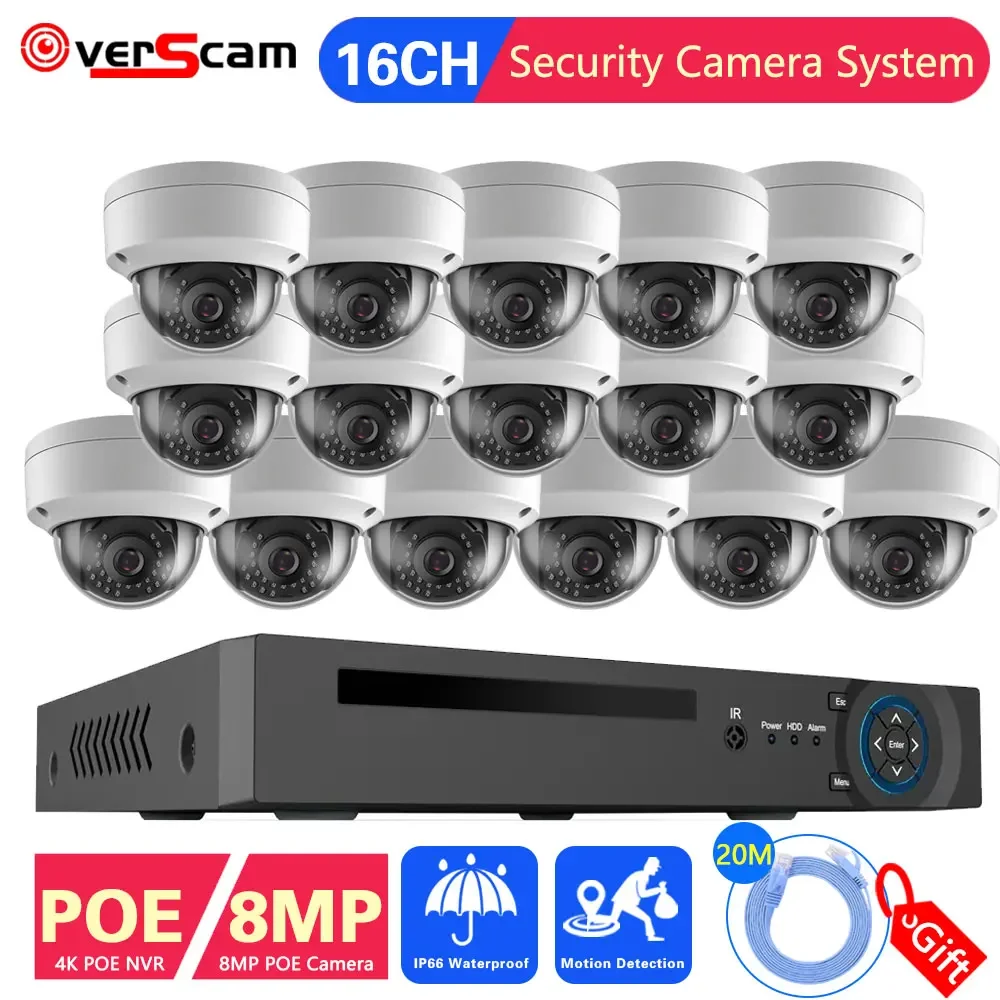 

8MP CCTV Camera Security System Kit 4K 16CH POE NVR Kit outdoor IP66 waterproof IP Dome video security protection Cameras Kit