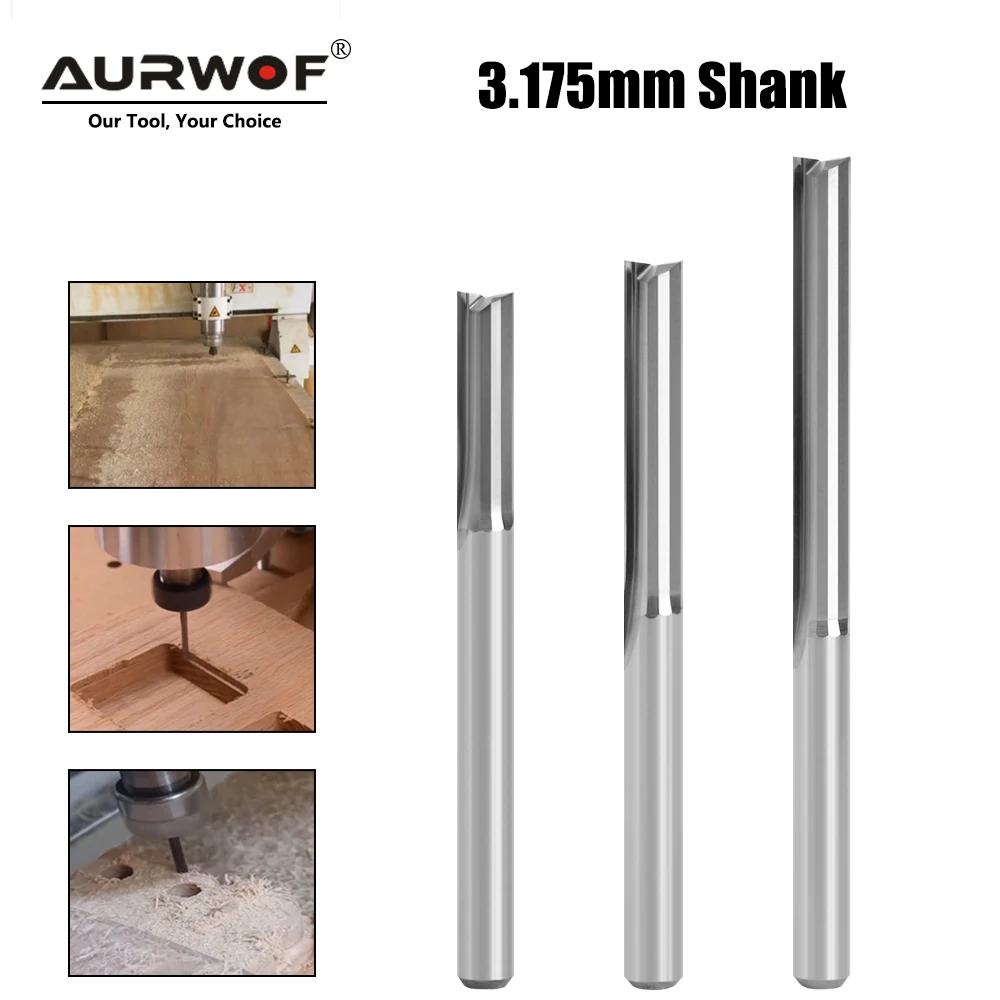 

AURWOF3.175mm Double-Edged Straight Groove Router Bit Set Alloy Non-Burr Cutting Tool End Mill Wood CNC Engraving Cutter-C Z03B0
