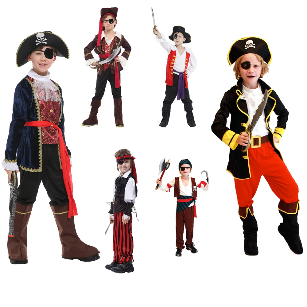 

Carnival Party One Eye Deluxe Pirate Captain Hook Buccanee Boys' performance costumes Halloween children's role-playing costumes