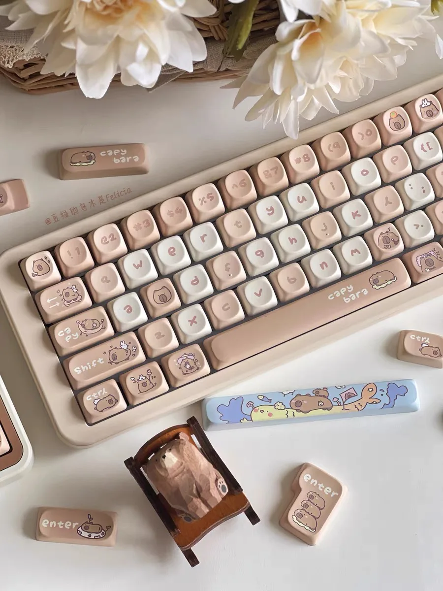 Alice Capibala Keycaps para Teclado Mecânico Quadrado Térmico Sublimação Bonito Alice Keycap Barra de Espaço Dividida 2.25 u 2.75u 140 Chaves - Imagem 6