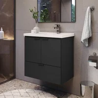 24" Floating Bathroom Vanity and Cultured Marble Sink with Soft Close Door 1
