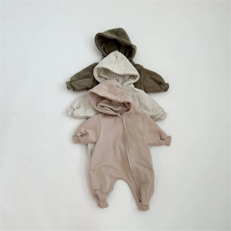 Organic Cotton Baby Romper Hooded Infant Autumn Spring Long Sleeve Jumpsuit Zipper Outwear Toddler Boys Girls baby rompers baby jumpsuit cotton jumpsuit baby clothing cotton onesies