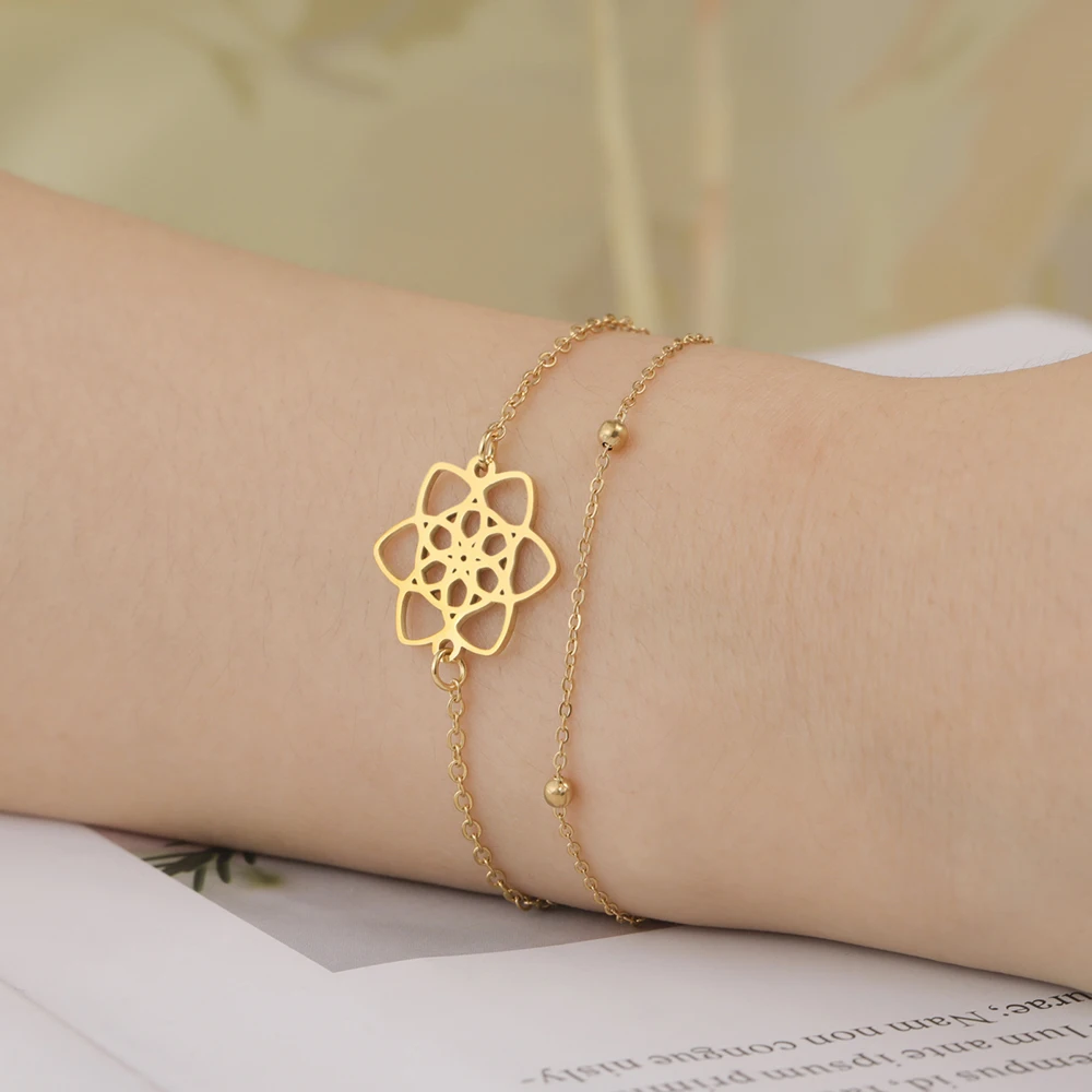 Dawapara Vintage Seed of Life Armband Leistungsstarke heilige geometrische Figuren Yoga Schmuck Edelstahl Paar Armband – Detail 12