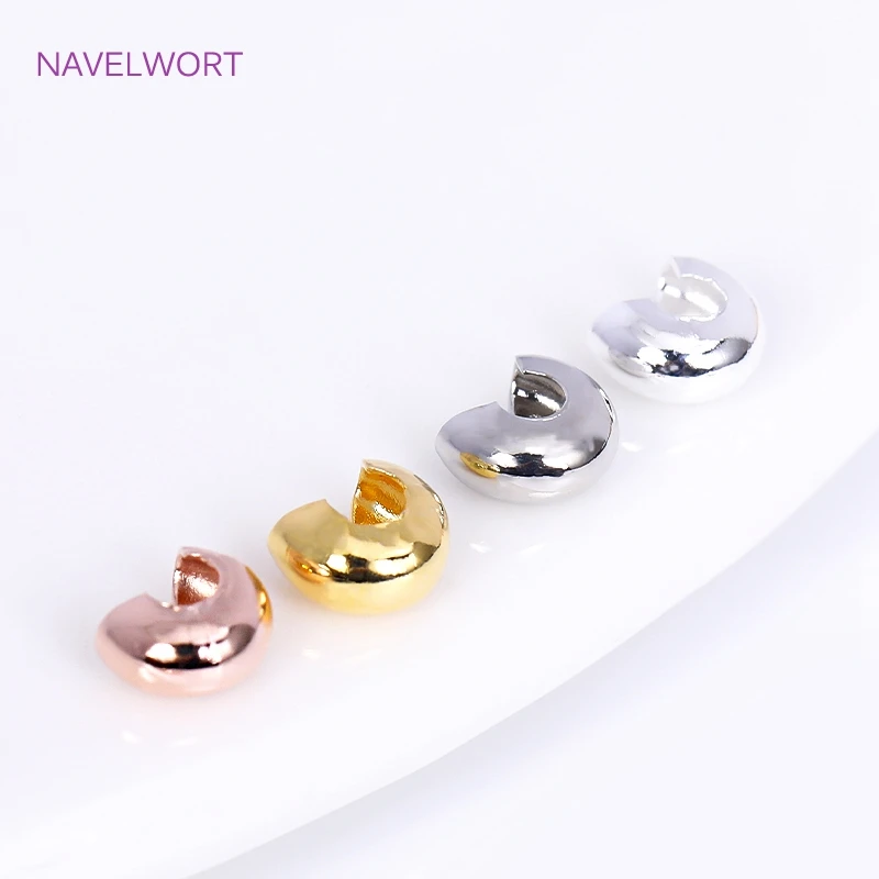 18K Gold Plated Open Crimp Beads Covers Brass Stripe Crimp End Beads Stopper DIY Handmade Crafts Accessories For Jewelry