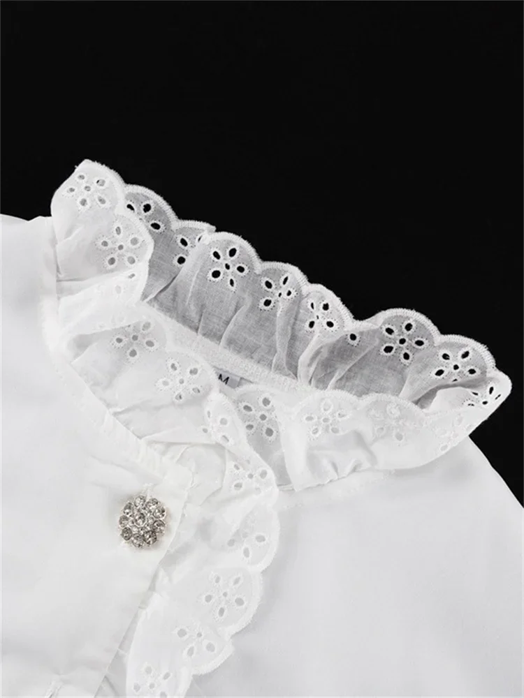 Female Glitter Ruffled Shirts Top Inner Patchwork Long Sleeve Casual Commute Clothes Hollow Out Elegant Women's Blouses