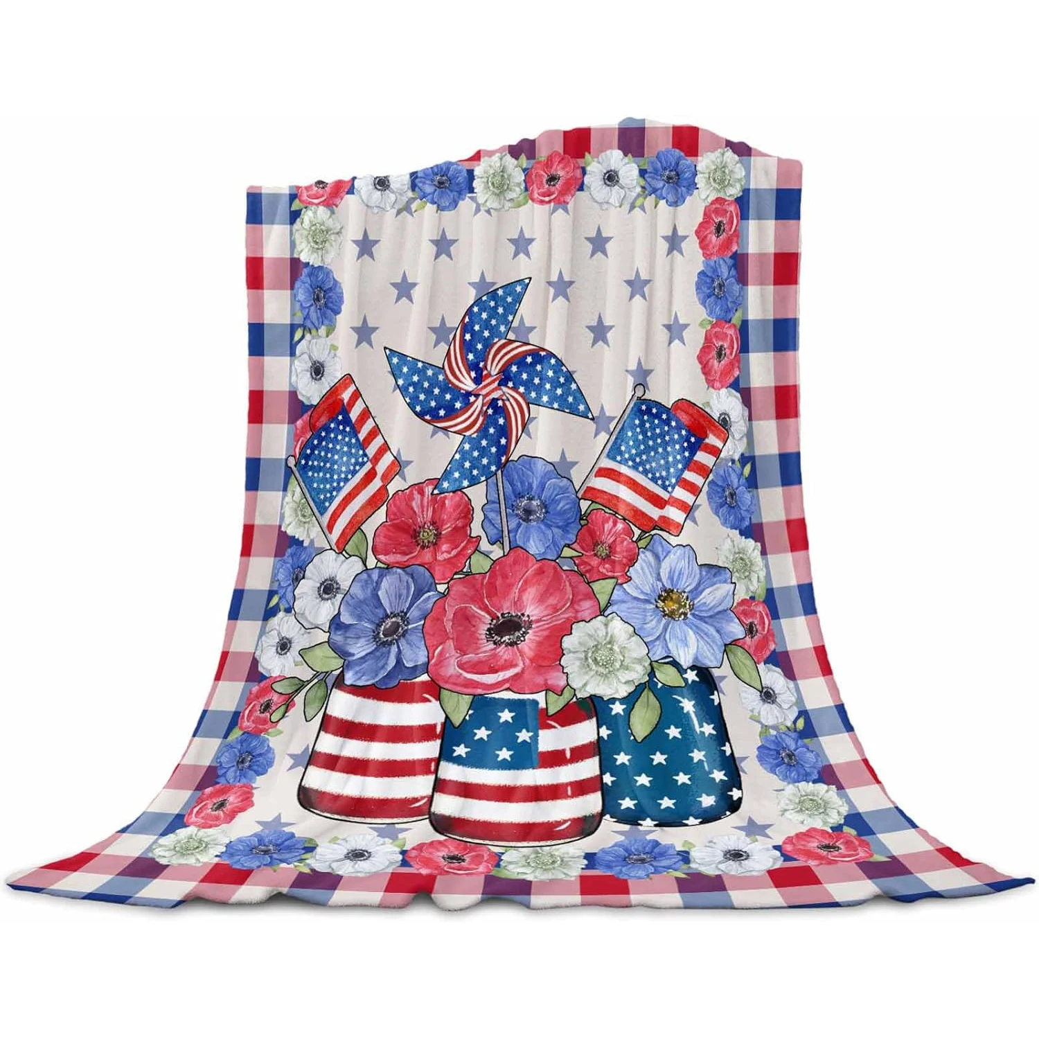 

US Flag Theme Blanket, July 4th Holiday Decoration Red Blue Flower Star Office Living Room Bed Blanket Home Decoration Blanket