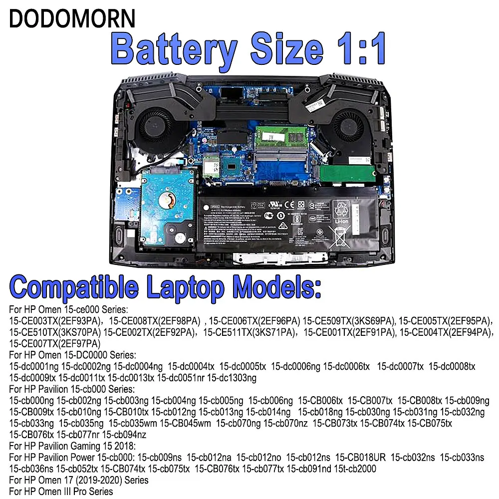 Dododomorn-bateria do Portátil para hp Omen Sr04xl 15-ce000 15-dc0000 Pavilion 15-cb000 Pavilion Gaming 15 2023 4550mah 770 wh Notebook - Imagem 6