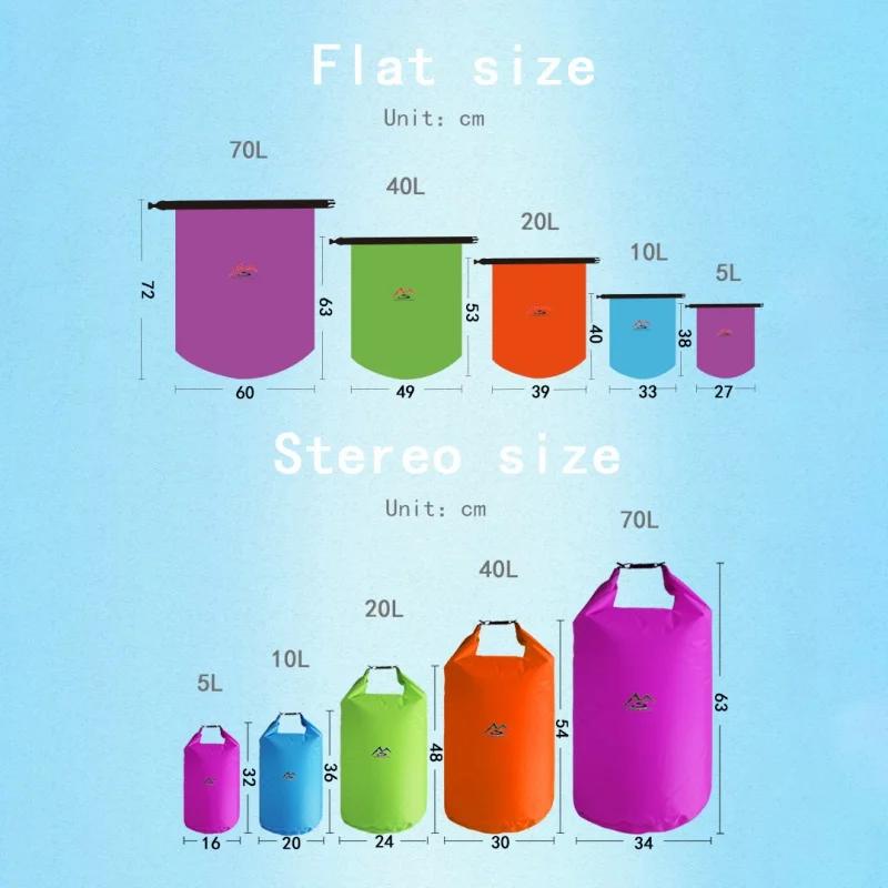 Waterproof Dry Bag 5L 10L 20L 40L 70L for Camping Hiking Swimming Rafting