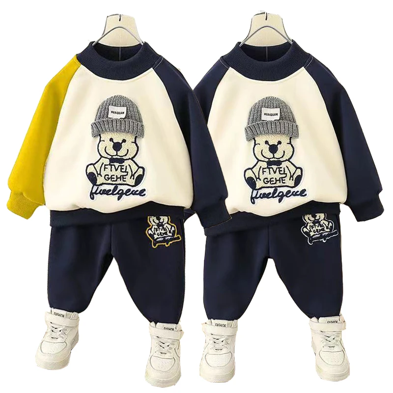 

Autumn Winter Children Clothes Set Baby Boy Girl Cartoon Cute Bear Cotton Long Sleeve Tops+Pants 2PCS Kids Casual Soft Tracksuit