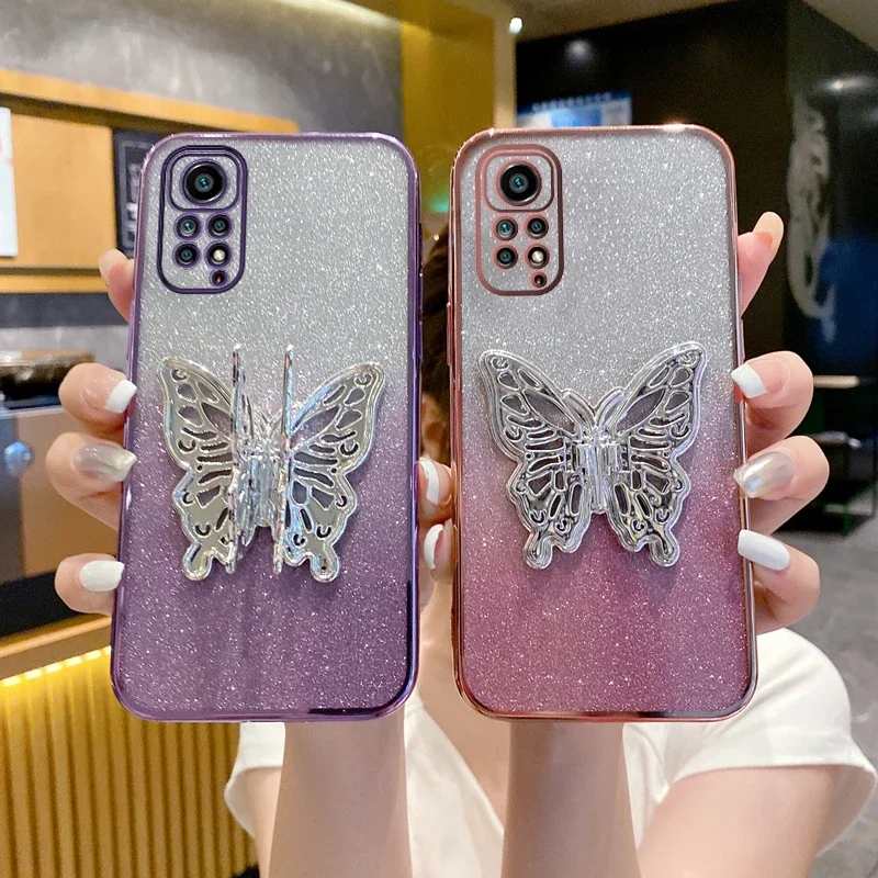 Роскошный блестящий чехол-бабочка для телефона Xiaomi Redmi Note 11 10 9 Pro 4G 5G 11S 11T 9S 10S 7 8, мягкая задняя крышка