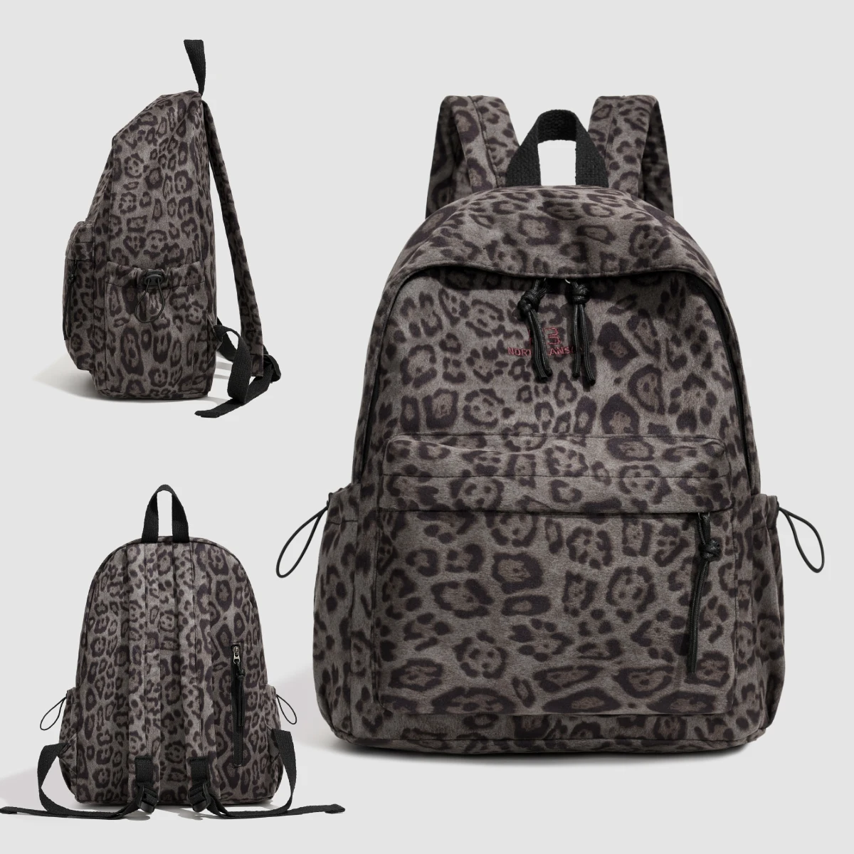 High-End Japanese Niche Backpack Leopard Print School Bag for Female College Students Large Capacity Lightweight Canvas Backpack for Middle and High School Students Commuting to Work