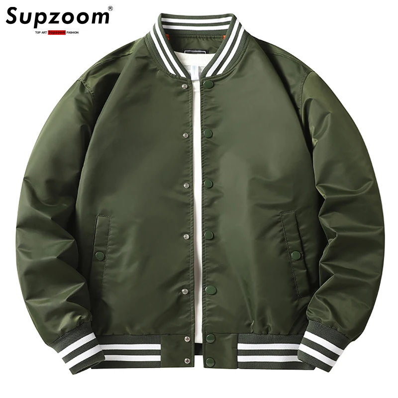 Supzoom New Arrival Rib Sleeve Cotton Fashion Single Breasted Casual Pilot Ins Bomber Baseball Jacket Loose Cardigan Solid Coat