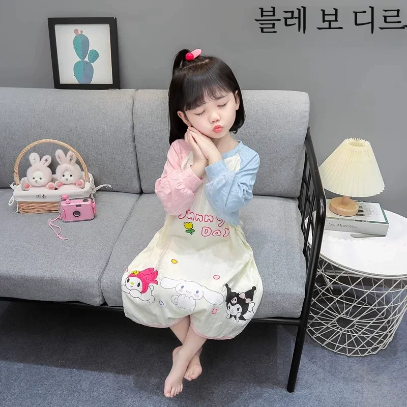 봄과 가을 소녀 원피스 잠옷 순수한면 긴소매 잠옷 소녀 차가운 어린이 가을과 겨울 여자 홈웨어 잡기 방지
