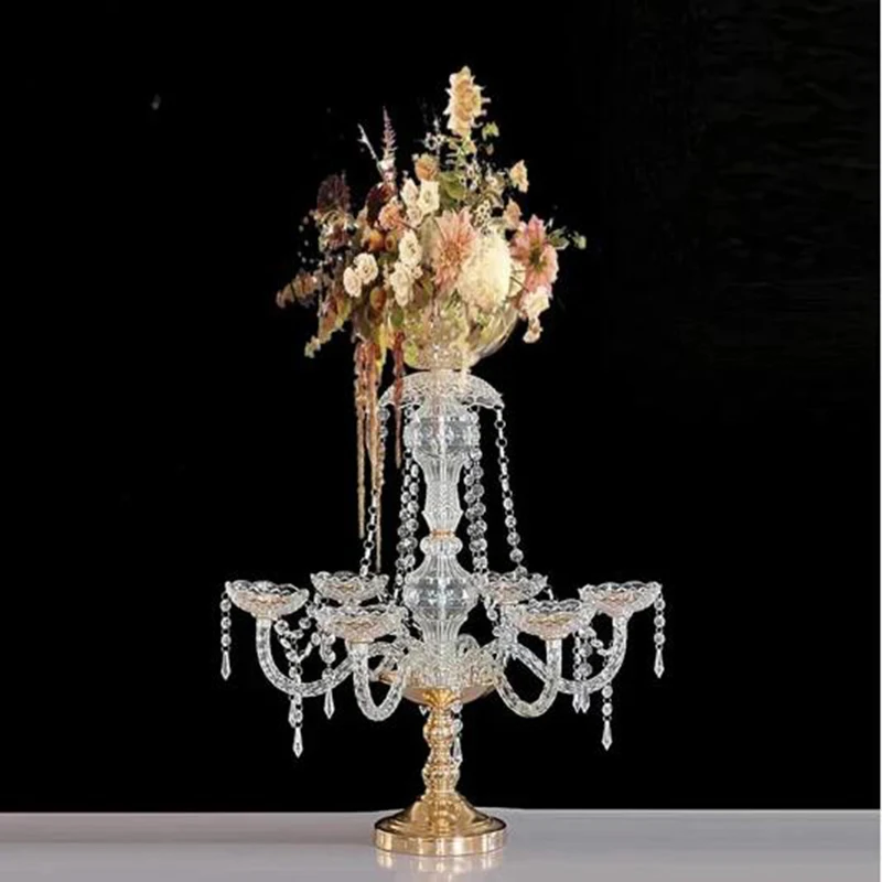 2510PCSGoldplatedcrystalAcrylicFlowerVaseholderWeddingTable