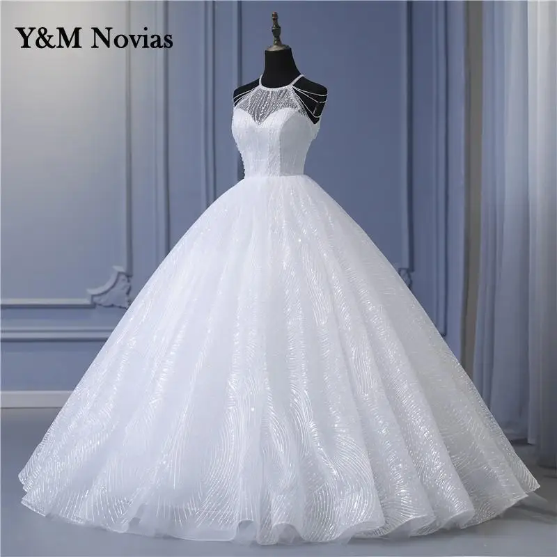 Y&m Novias Real Photo Vintage Lace Beaded Wedding Dresses Halter Neck Bridal Dress Sexy Cheap Wedding Gowns Sweetheart Princess 4