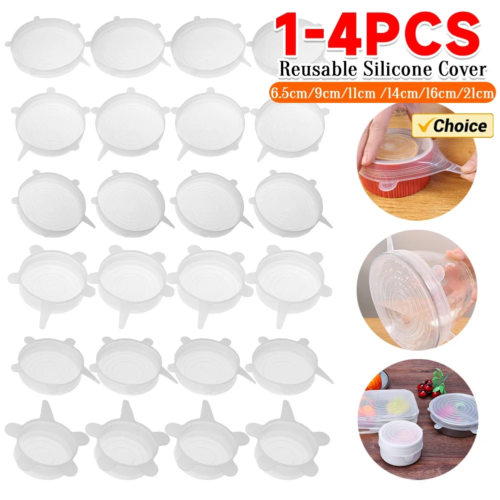 Food cover 4-1PCS silicone adaptable lids caps for food universal dish stretch lids for cans kitchen accessories
