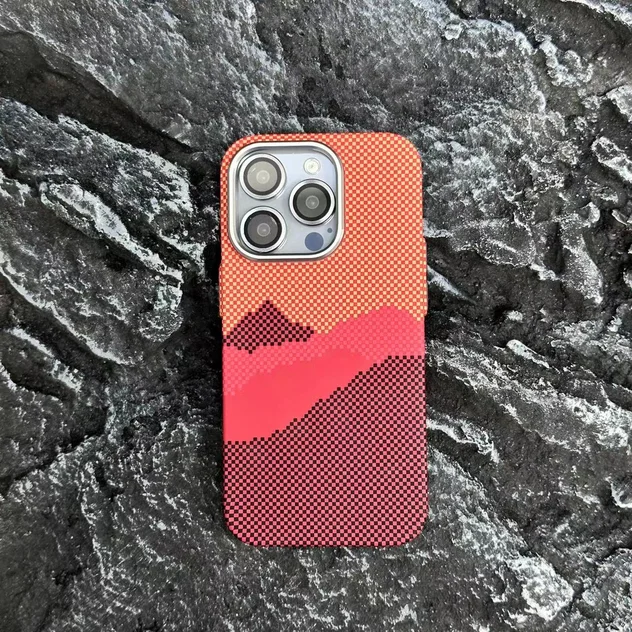 Abstract Carbon Fibre MagSafe Case with Alloy Lens Bumper and Wireless Charging Capability